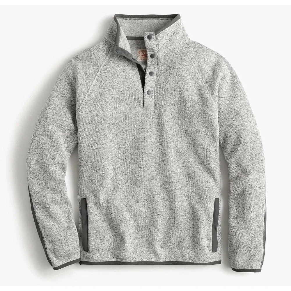 J. Crew Sweater Fleece Buttoned Mockneck Pullover XL Light Grey K4269